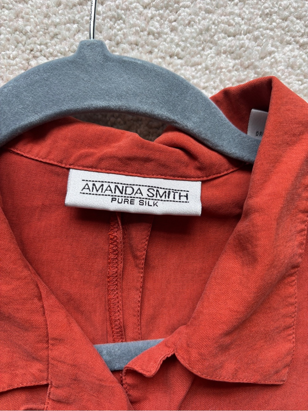 Amanda Smith 100% Silk Burnt Orange Short Sleeve Button-Front Shirt - Picture 5 of 14